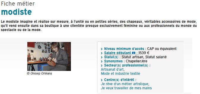 Fiche métier modiste